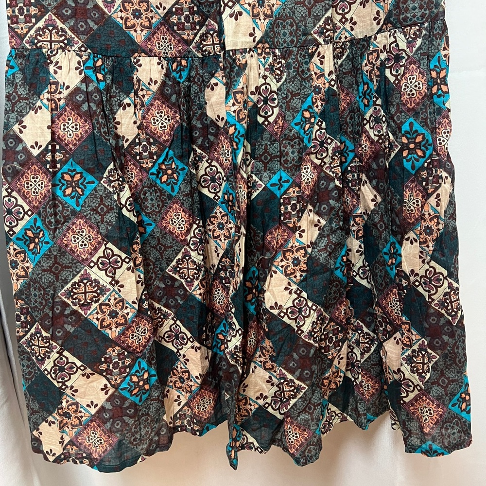Anthropologie Blue & Brown Patterned Midi Dress - Picture 7 of 13